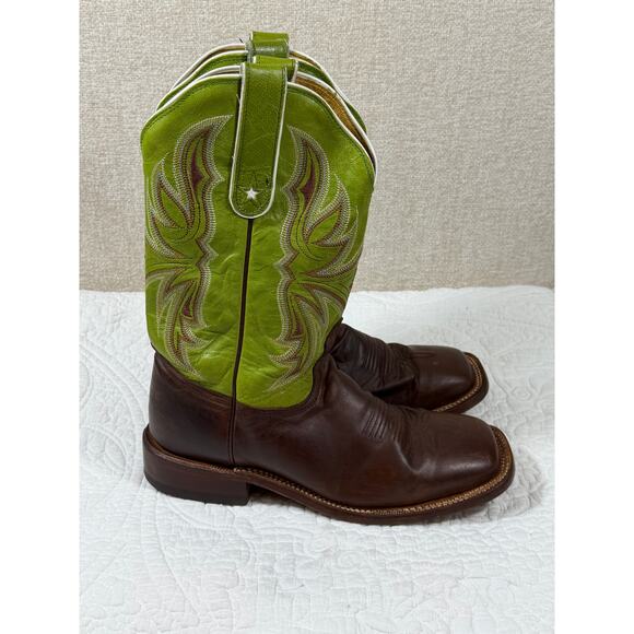 Tony Lama Men’s 8B Green Brown TL3031 Leather Western Cowboy Boots Handmade - Picture 5 of 11
